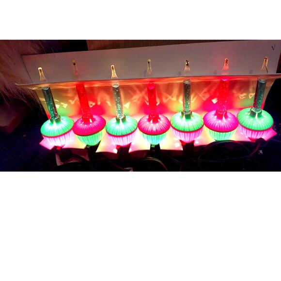 Vintage GEM 7 Light Bubble Set Christmas Green Red Woolworths READ AS IS - Picture 2 of 6